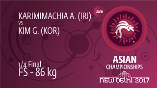 1/4 FS - 86 kg: A. KARIMIMACHIA (IRI) df. G. KIM (KOR), 7-0