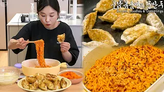 Real Mukbang:) “Spicy buldak noodles & Dumplings” eaten after gardening