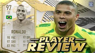 THIS CARD SHOULD BE ILLEGAL!👑 97 SBC PRIME ICON MOMENTS RONALDO NAZARIO REVIEW FIFA 21 ULTIMATE TEAM