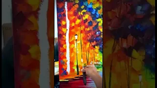 Afremov studio at working making oil paintings on canvas . How oil painting is made . Art arte