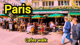 Paris cafes walk | Paris view 2024 | A walk in Paris 24- Paris 4k