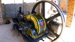 starting desi old black engine || ruston engine || working China aata chakki machine Punjab village