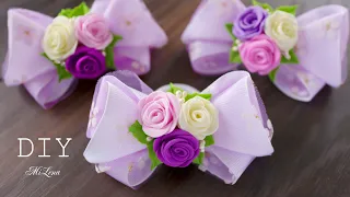 🎀 БАНТИКИ С РОЗОЧКАМИ 🎀 DIY Ribbon Bows 🎀