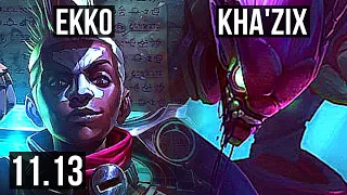 EKKO vs KHA'ZIX (JUNGLE) | Quadra, 20/2/5, 6 solo kills, 1100+ games, Godlike | BR Master | v11.13