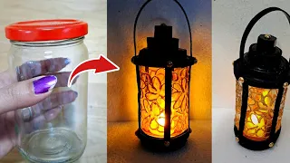 Empty Glass Bottle Reuse Ideas | DIY / Decorative Lantern from recycled glass jar | Upcycling | Lamp