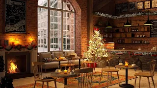 Winter Coffee Shop Christmas Ambience with Relaxing Christmas Jazz Music and Crackling Fireplace