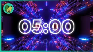 5 Minute Countdown Timer - Futuristic VJ Loop 💜 Electronic Music (EDM) (4K UHD)