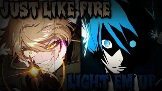 [ Nightcore ] Just Like Fire x Light Em Up (Mashup) - lyrics