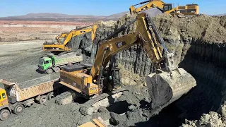 Caterpillar 385C Excavators Working In Varius Mining Sites - Mega Machines Movie - 4K