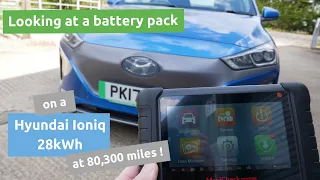 Looking at the battery pack in a 2017 Hyundai Ioniq Electric 28kWh that's done 80,300 miles