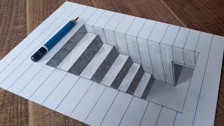 How to draw 3D stairs in a hole with basement on paper|Trick Art drawing illusion for beginners