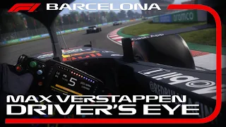 F1 2021 DRIVER'S EYE VIEW - MAX VERSTAPPEN HELMET CAM AT BARCELONA, SPAIN ( REALISTIC + TRACKIR )