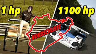 One Lap On The Nordschleife - From 1hp To 1100 hp // GT4