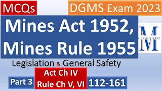 MCQs | Part 3: Mines Act 1952 & Mines Rule 1955 | Legislation & General Safety | For Metal and Coal
