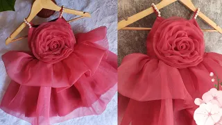 Rose Ball Gown Stitching and Cutting | ball gown design | organza frock| one year baby frock design