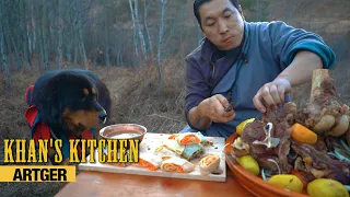 Beef In the Wild! Preparing a HUGE MEAT MEAL before the Mongolian winter! | Khan's Kitchen