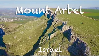 Drone shot of Mount Arbel near Tiberias Israel