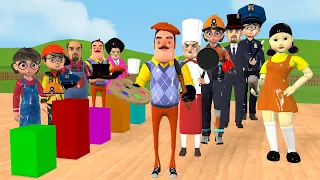 Scary Teacher 3D vs Squid Game Career Hat Squid Game Doll Error and Nice Challenge Dresses