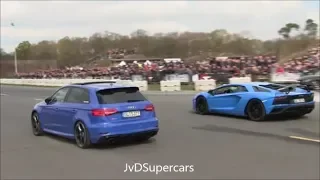 Lamborghini Aventador S vs Audi RS3 8V vs 1000HP Nissan GT-R - Dragrace
