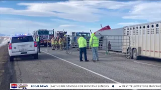 Cattle trailer crashes, closing I-90 between Logan and Manhattan