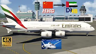 4K | Hong Kong(HKG) to Dubai(DXB) | Emirates Airline A380-800 | Aerofly FS Global.