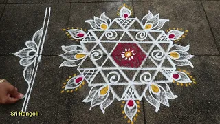 Karthika Masam Muggulu | 5x3 Dots Karthika Masam Friday Rangoli Design | Side Border Rangoli Designs