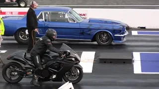 Mustang surprises Hayabusa - drag race-604 Street Legit-street legal cars & bikes