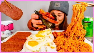 SPAM + EGGS + RICE + KIMCHI + NUCLEAR FIRE NOODLES l MUKBANG