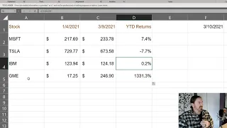 Calculate Year to Date Investment Returns in Excel with STOCKHISTORY Function