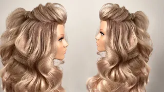 How to make beautiful volume curls? Half up half down hairstyle using hair extensions