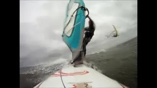 windsurfing de Zandmotor with gopro on top the board. Rider Ronald Stout