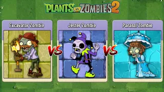 PVZ2 - Excavator Zombie VS Jester Zombie VS Parasol Zombie - Zombie Vs Zombie - Who Will Win?