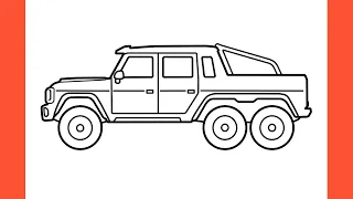 How to draw a MERCEDES G63 AMG 6x6 BRABUS easy / drawing truck mercedes pickup step by step