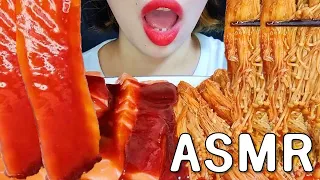 ASMR SPICY SAUCE!!! SPICY SALMON and SPICY ENOKI MUSHROOMS Eating 불닭소스넣은!!! 불닭연어, 불닭팽이 먹방 리얼사운드