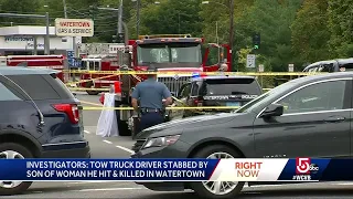 Tow truck driver stabbed by son of woman he hit and killed