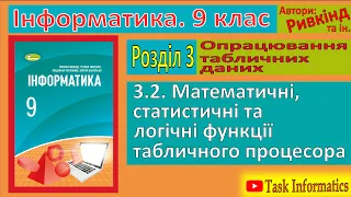 3.2. Математичні, статистичні та логічні функції табличного процесора | 9 клас | Ривкінд