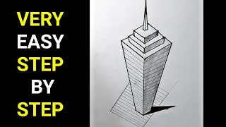 3D Skyscraper Building Drawing step by step ! How to draw a 3D Building for Beginners