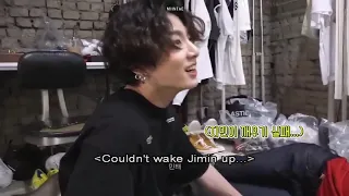 Jungkook fell asleep while trying to wake Jimin up