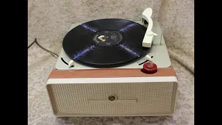 RESTORED VERY RARE 1957 RCA 2 SPEED 33/45 RPM RECORD PLAYER MODEL 9-ED-2KF IN RARE TERRA-COTTA COL0R