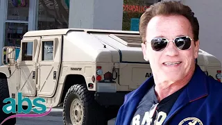 Arnold Schwarzenegger drives his huge military Hummer to lunch in LA