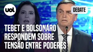 Debate: Simone Tebet e Bolsonaro falam de tensão entre Poderes; candidata ataca presidente