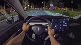 2022 Tesla Model Y Long Range POV Night Drive (3D Audio)(ASMR)
