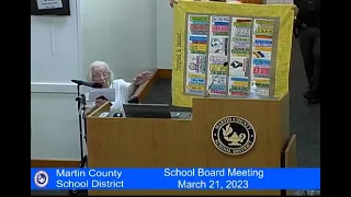 100-year-old Grace Linn tells the Martin County School Board to stop banning books