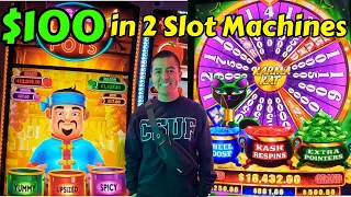 Yaamava Casino: $100 in TWO Different Slot Machines (Big Hot Flaming Pots & Whisker Wheel Karma Kat)