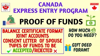 Proof of Funds|Canada Express Entry Program 2020|Format of Balance Certificate| PF Letter| Gift Deed