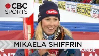 USA's Mikaela Shiffrin has genuine reaction to CBC Radio-Canada reporter's eyes during interview