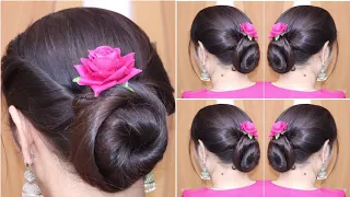 Simple hairstyle at home/simple and beautiful hairstyle for long hair/simple bun hairstyle for moms