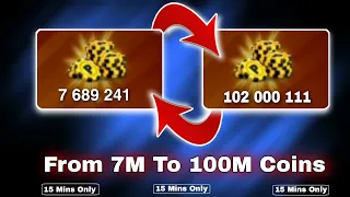 From 7 Million TO 100 Million Coins😍 15 Mins Only - 8 Ball Pool.