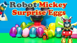 Exploring the Mickey Mouse Surprise Eggs with Robots and Friends