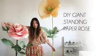 DIY Giant Standing Paper Flower (How to make big paper rose, crafts, backdrop, pvc pipe stand)